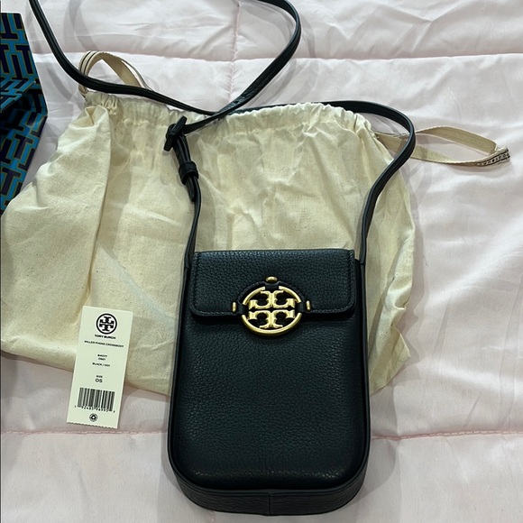 Tory Burch Black Leather Crossbody Phone Bag - Picture 1 of 9